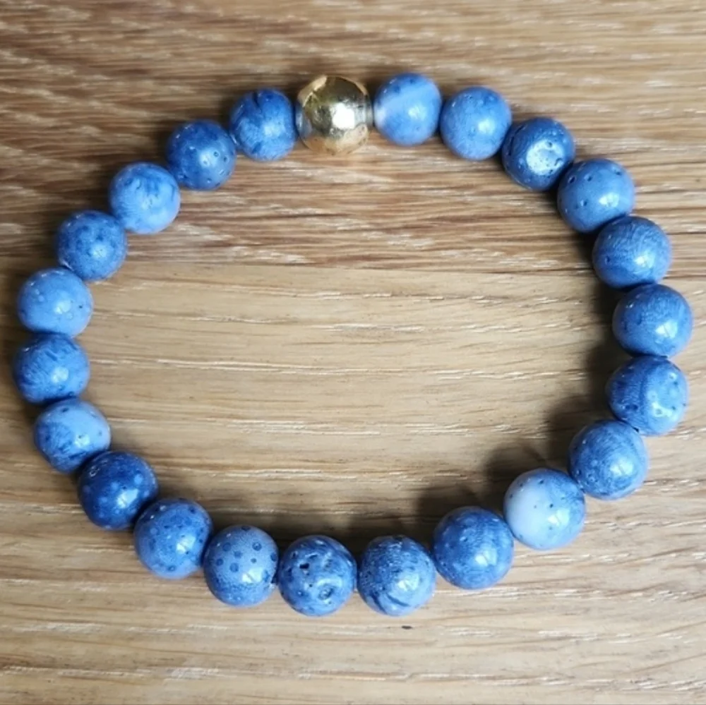 Blue Coral Beaded Stretch Bracelet | Handmade